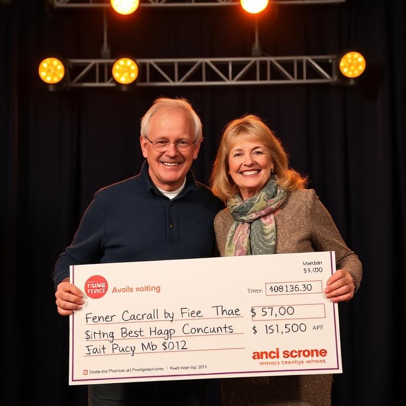 Marcus & Dena Whitfield holding an oversized winner's cheque